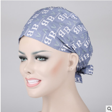 全棉字母VB印花手术帽系带葫芦帽男女医生护士手术室帽家居美容帽