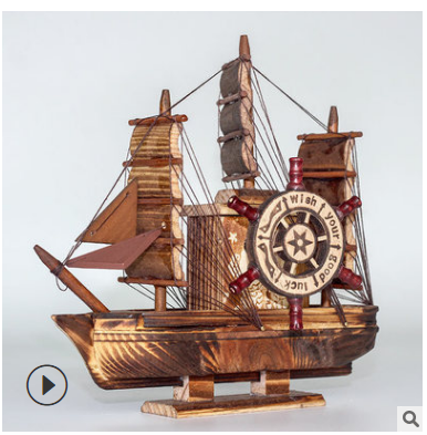 帆船风车（805黑船） 批发礼品黑木帆船风车摆件 音乐盒