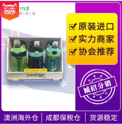 澳洲进口Contigo水杯康迪克儿童吸管杯 414ml*3 绿靛蓝 保税发货