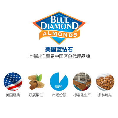 美国进口 蓝钻石原味烟熏味扁桃仁巴旦木 每日坚果进口食品150g图2