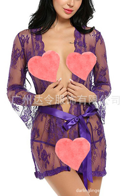 情趣内衣厂家 外贸货源 amazon/ebay情趣睡衣批发 蕾丝长袖睡袍