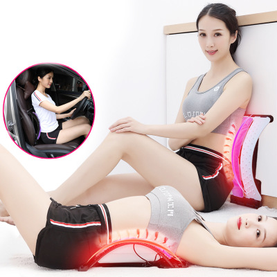 腰间腰椎盘突出牵引器男女电加热腰部拉伸器按摩矫正器靠垫护腰板图2