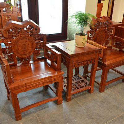 客厅家具-灵芝椅三件套-红木图片-缅甸花梨家具-灵芝椅价格-厂家批发