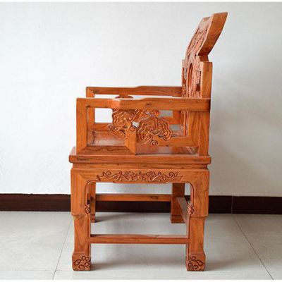 中式仿古 明清古典实榆木雕花灵芝太师椅圈椅茶几三件套**