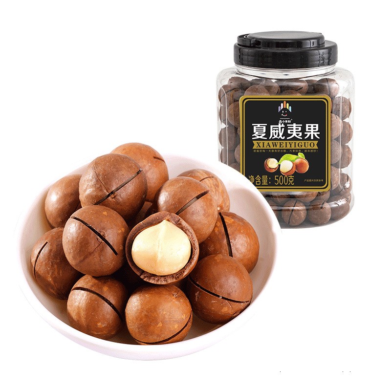 500g罐装夏威夷果鑫小亲新奶香味箱装批发坚果休闲零食年货图5