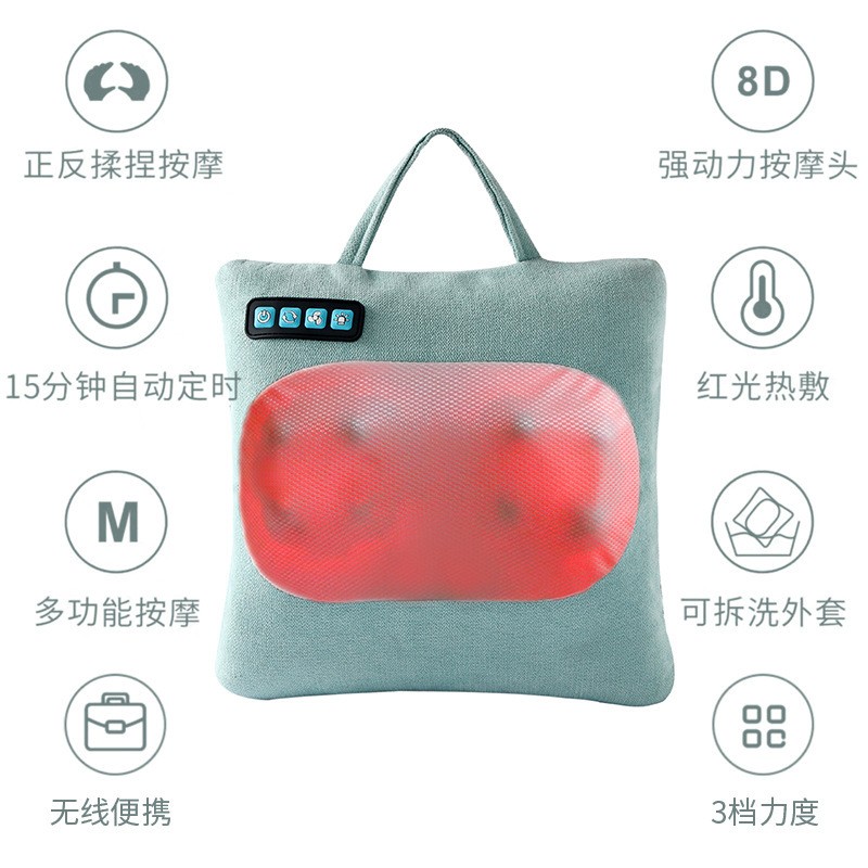 厂家多功能电动按摩腰枕靠枕热敷按摩腰靠护腰椎办公车家抱枕跨境图5