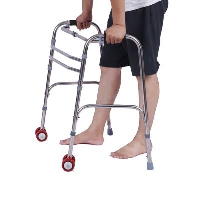 新款便捷铝合金助行助步器 定制行走手推拐杖 老人术后带轮助步架