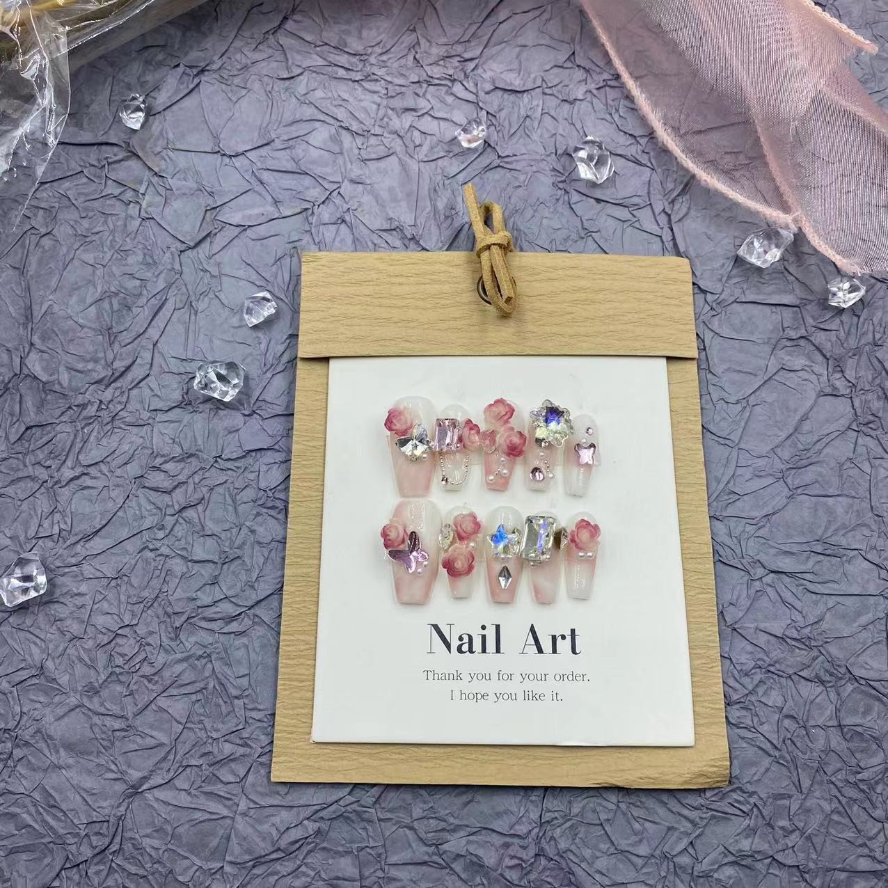 干枯玫瑰立体花花纯手工美甲穿戴甲假指甲贴片美甲抖音小红书可批图3