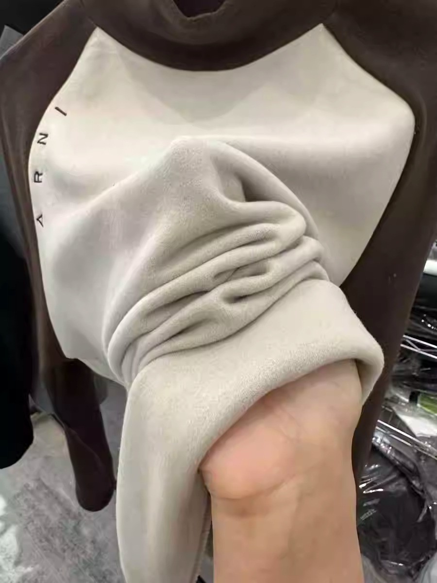 欧货拼接撞色字母宽松半高领T恤女秋冬季双面德绒加厚卫衣打底衫图2