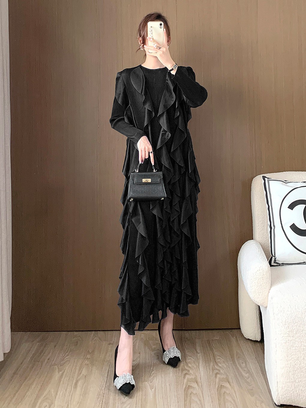 设计感褶皱连衣裙长款超好看高级感欧美外贸女装晚礼服宴会裙子女图3