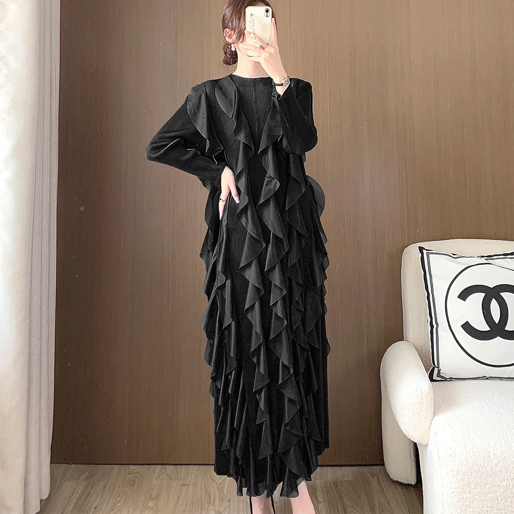 设计感褶皱连衣裙长款超好看高级感欧美外贸女装晚礼服宴会裙子女图4